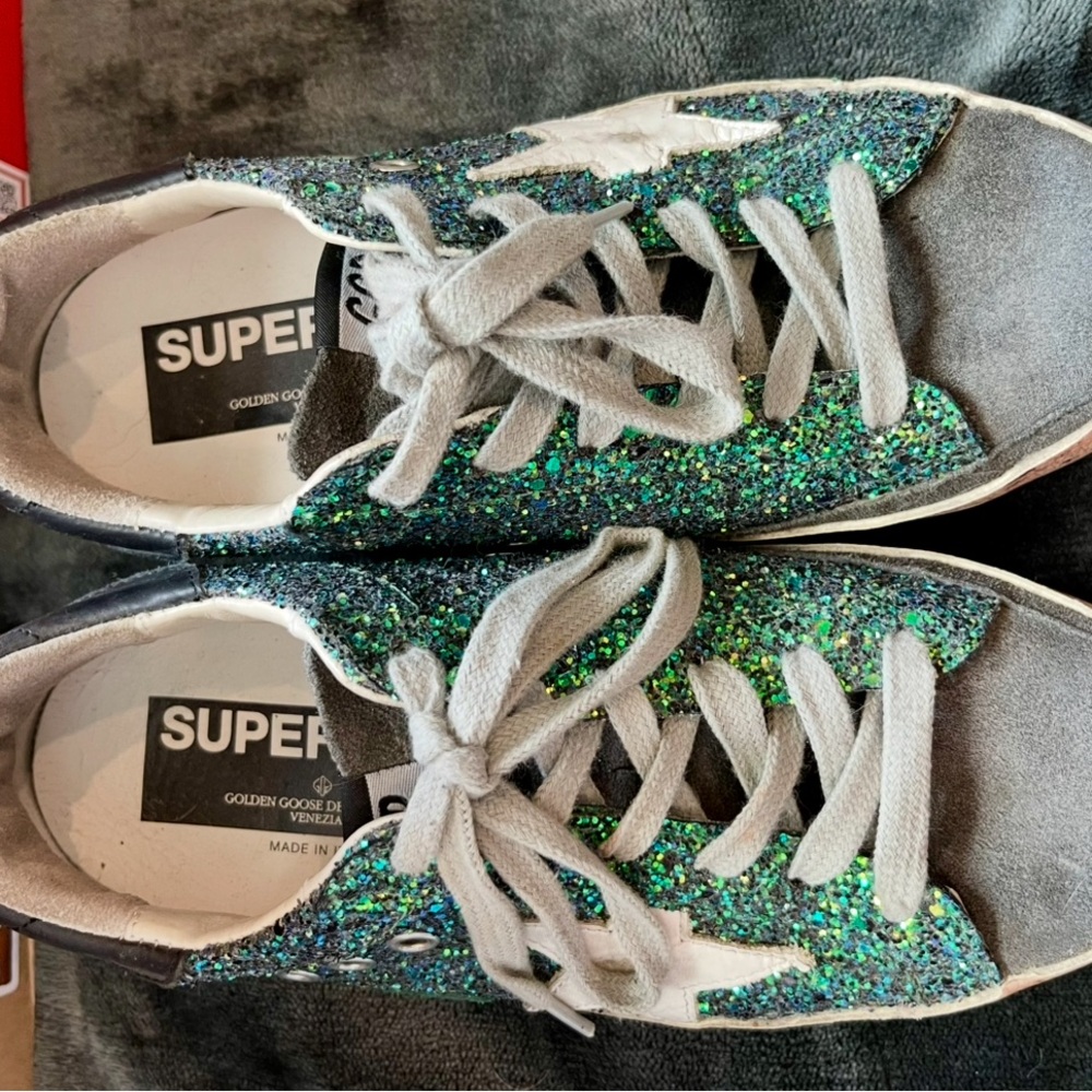 Green Glitter Star Sneakers/ Golden Goose - Picture 2 of 4